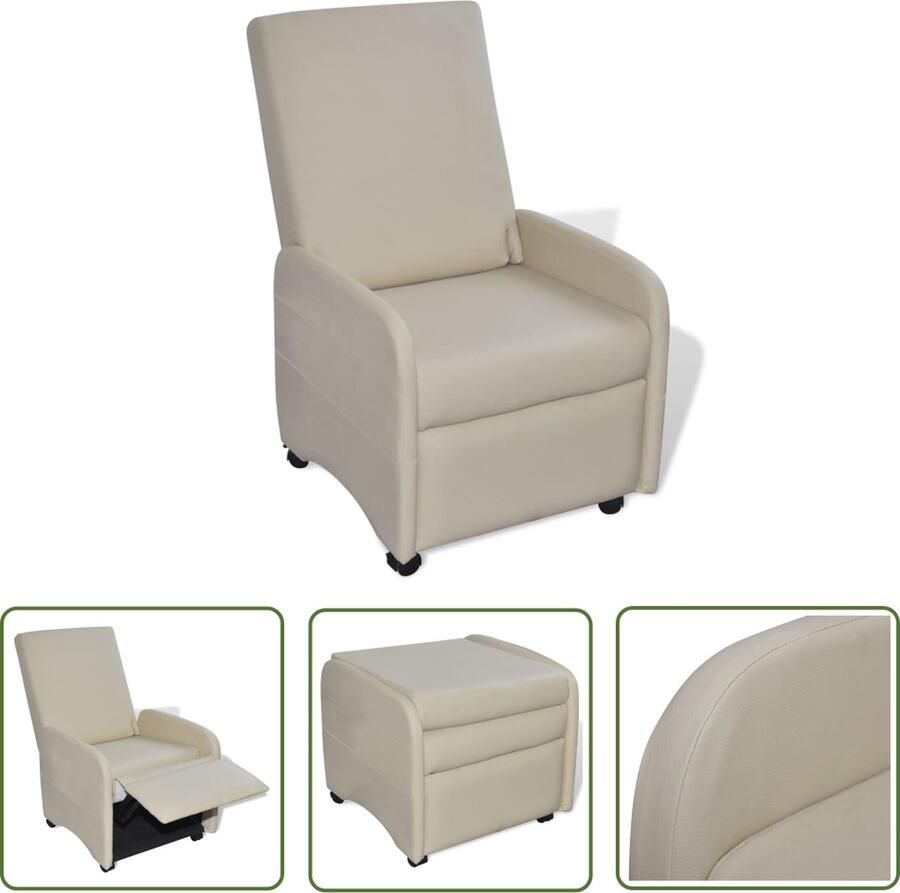 The Living Store Fauteuil Comfortabel Kunstleer Verstelbaar Wieltjes Crème 65 x 83 x 101 cm Comfortabele Fauteuil Kunstleder Fauteuil Lounge Fauteuil Relaxfauteuil Fauteuillinklappen - Foto 2