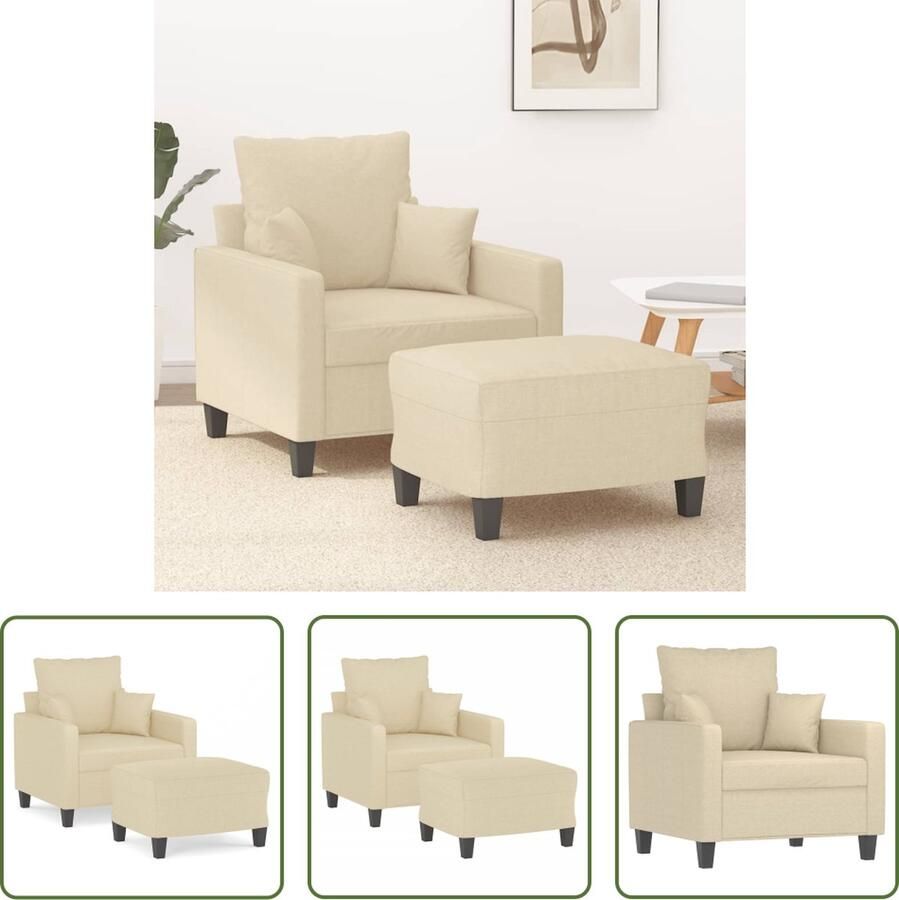 VidaXL Fauteuil met voetenbank 60 cm stof crèmekleurig Fauteuil Relaxfauteuil Lounge Stoel Creme Kleur Lederlook