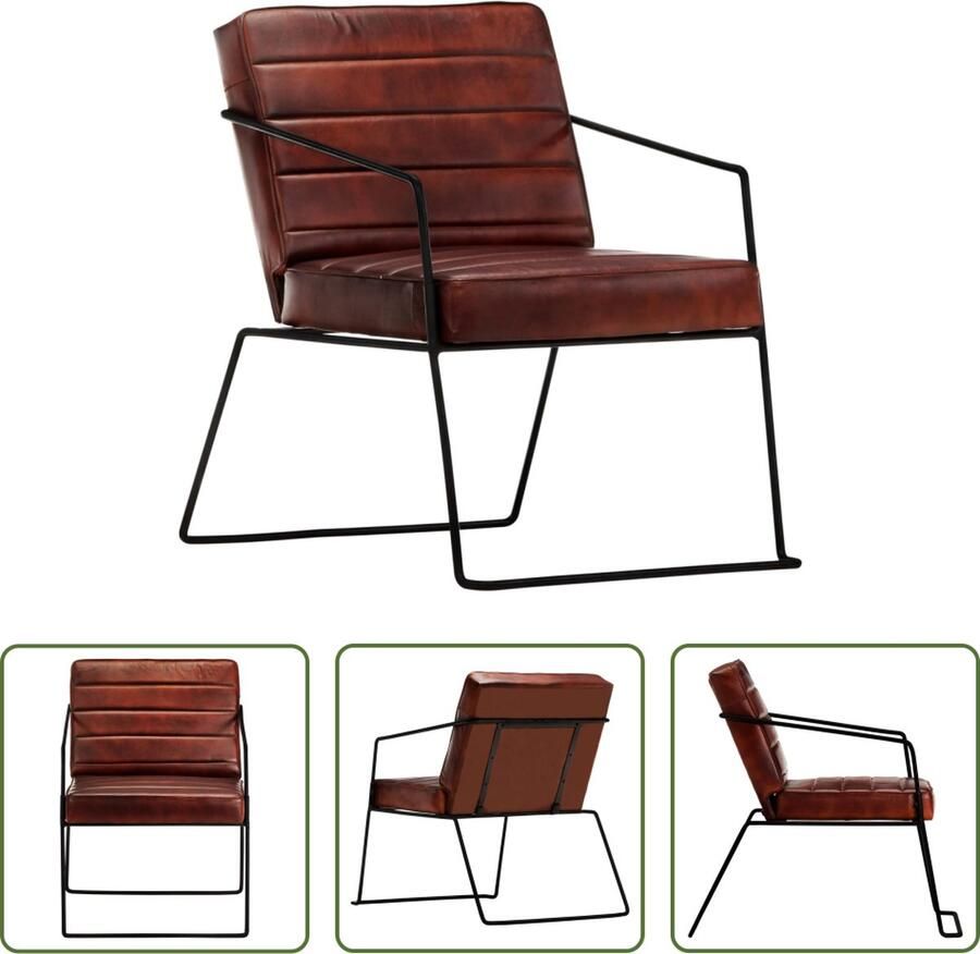 The Living Store Fauteuil Echt Leer Armstoel 52x70x71 cm Donkerbruin Zwart - Foto 2