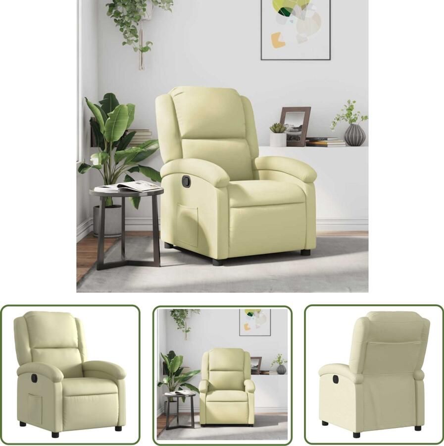 The Living Store Fauteuil echt leer crèmekleurig Comfortabele Fauteuil Leren Fauteuil Verstelbare Fauteuil Lounge Stoel Fauteuils