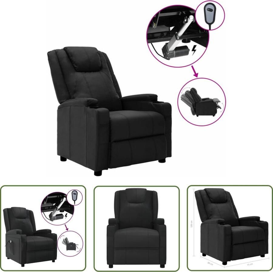 The Living Store Elektrische Leunstoel Kunstleer 75x88x106cm Zwart Elektrische Fauteuil Loungestoel Relaxfauteuil Lederlook Kunstleder