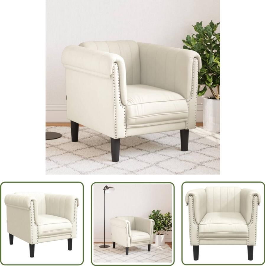 The Living Store Fauteuil fluweel crèmekleurig Fauteuil Fluweel Creme Lounge Relaxstoel - Foto 3