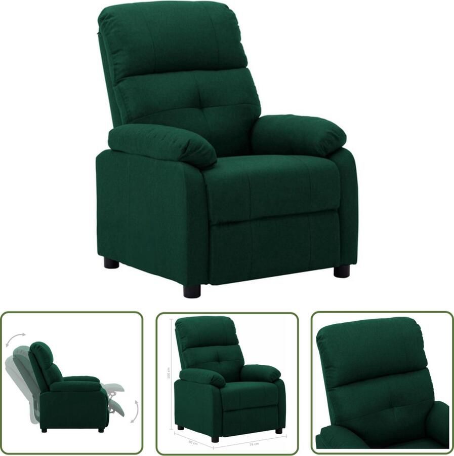 The Living Store Fauteuil Hoge Rug Verstelbaar Donkergroen Stof 76x90x100cm