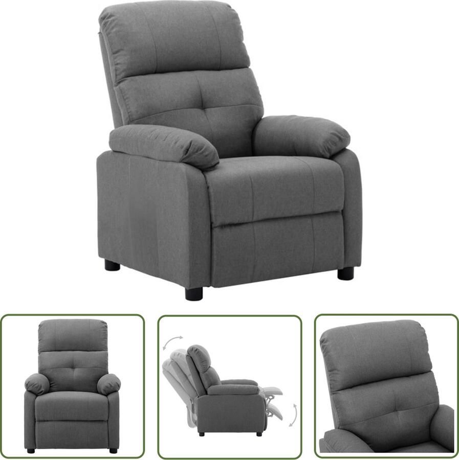 The Living Store Fauteuil Hoge Rug Verstelstoel Lichtgrijs Stof Afmetingen- 76 x 90 x 100 cm (L x B x H) Draagvermogen 110 kg - Foto 2