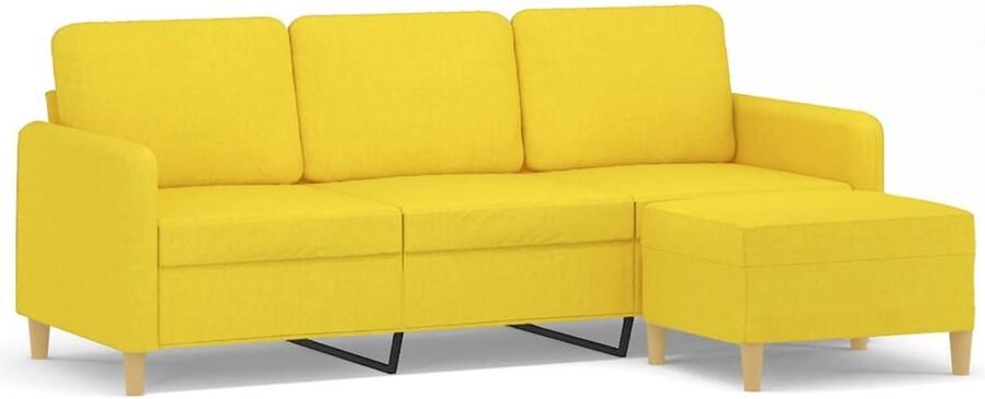 The Living Store Fauteuil Lichtgeel 3-zitsbank met voetenbank 198 x 77 x 80 cm Comfortabel en Duurzaam Drie Zitsbank Fauteuils Lounge Meubels Geel Sofa Huiskamer Meubilair - Foto 2