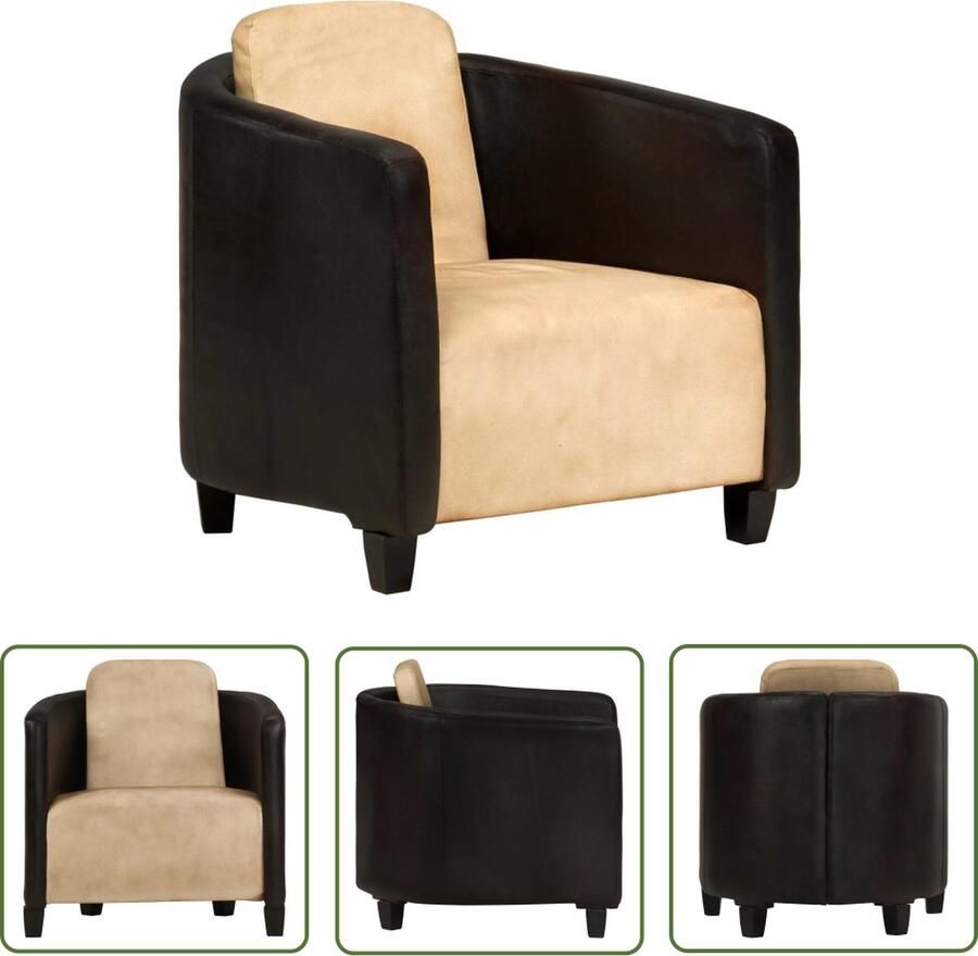The Living Store Fauteuil Mangohout Echt Leer 66 x 70 x 67 cm Tan Zwart - Foto 2