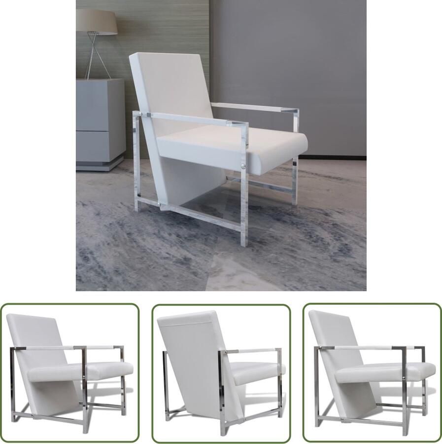 The Living Store Fauteuil Moderne Houten Frame 53x69x73cm Wit Fauteuil Modern Fauteuils Wit Loungestoel Relaxfauteuil Stoffen Fauteuil - Foto 2