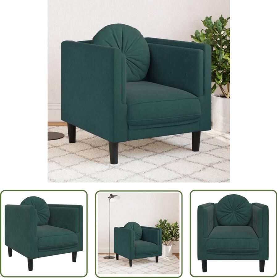 The Living Store Fauteuil met kussen fluweel donkergroen Fauteuil Fluweel Donkere Kleuren Lounge Relaxstoel - Foto 2