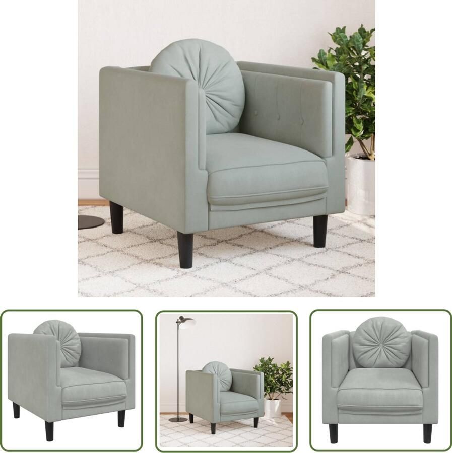 The Living Store Fauteuil met kussen fluweel lichtgrijs Fauteuil Fluweel Licht Grijs Lounge Interieurdecoratie - Foto 2