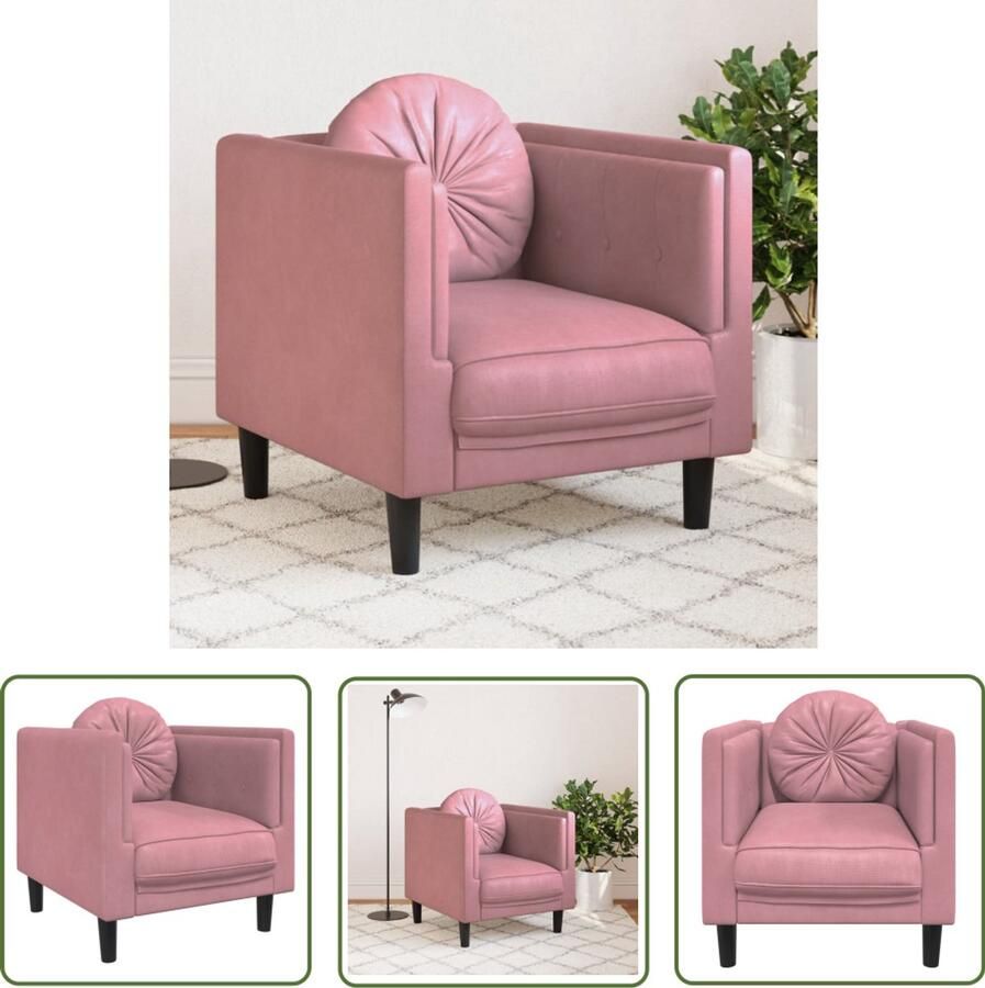 The Living Store Fauteuil met kussen fluweel roze Fauteuil Fluweel Stoffen Fauteuil Roze Fauteuil Lounge Stoel Relaxstoel - Foto 2