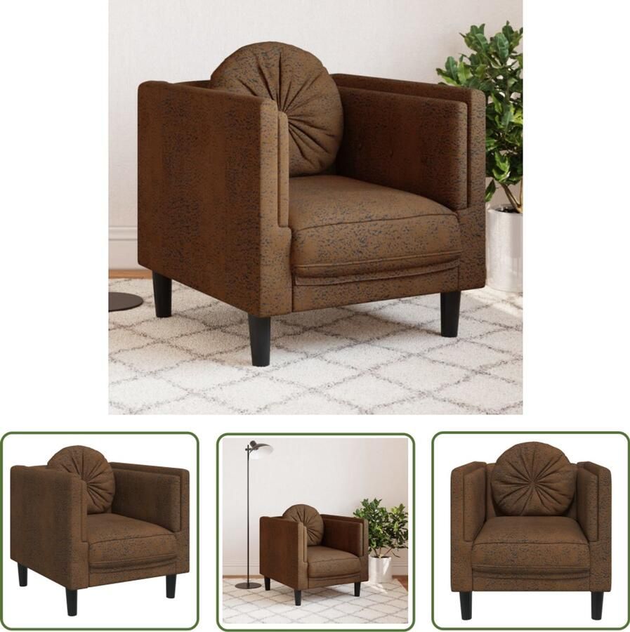 VidaXL Fauteuil met kussen kunstsuède bruin Fauteuil Bruine Kleur Lederlook Fauteuil Kunstleder Fauteuil Design Fauteuil Lounge Stoel - Foto 2
