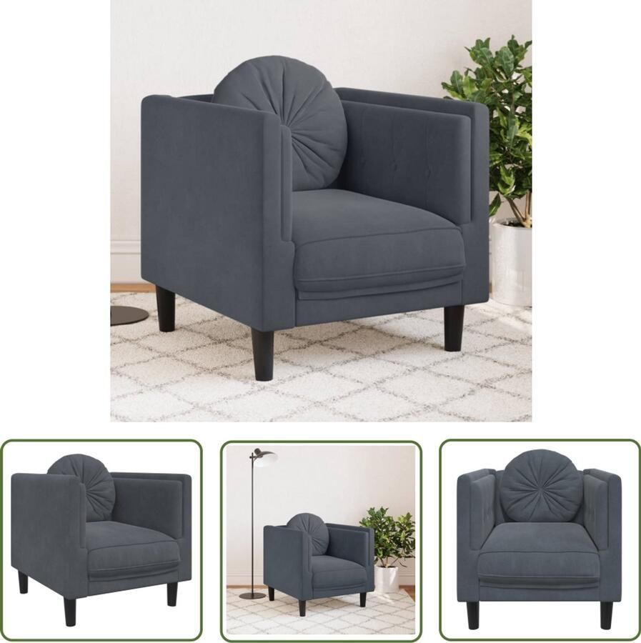 VidaXL Fauteuil met kussens fluweel donkergrijs Fauteuil Fluweel Donkere Kleuren Loungemeubilair Woonkamerdecoratie - Foto 2