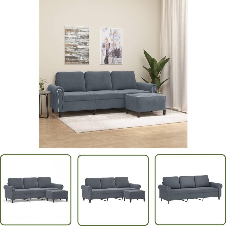 The Living Store Fauteuil met Voetenbank 3-zitsbank 212x77x80cm Donkergrijs Fluweel 3 Zits Bank Fauteuils Lounge Set Woonkamer Meubels Donkere Kleuren - Foto 2