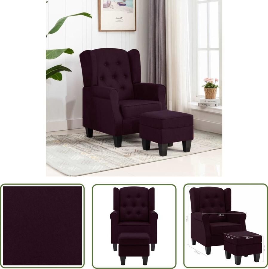The Living Store Loungestoel paars 68 x 78 x 94 cm stof (100% polyester) schuim en PP-katoen Loungestool Fauteuiltje Relaxfauteuil Lounge Paarse Meubels - Foto 2