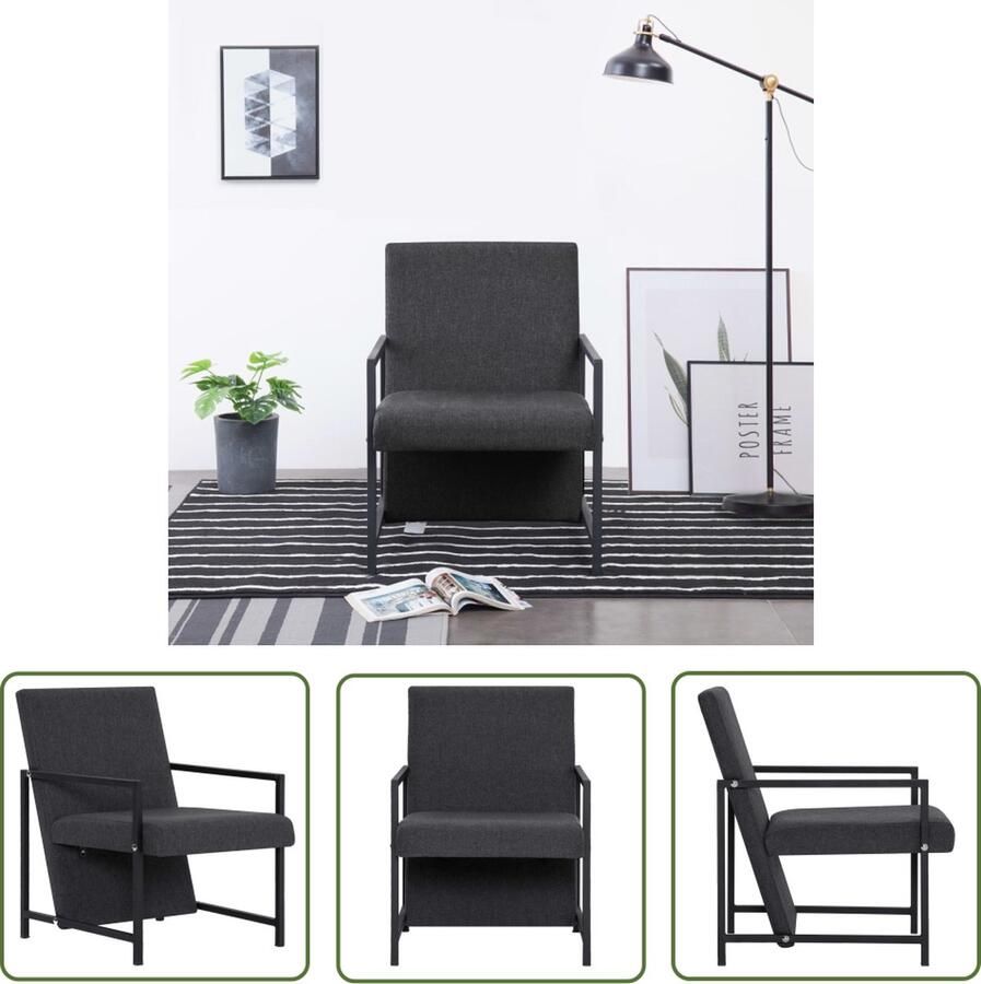 The Living Store Fauteuil moderne vormgeving Armstoel 53x69x73cm donkergrijs massief hout - Foto 2
