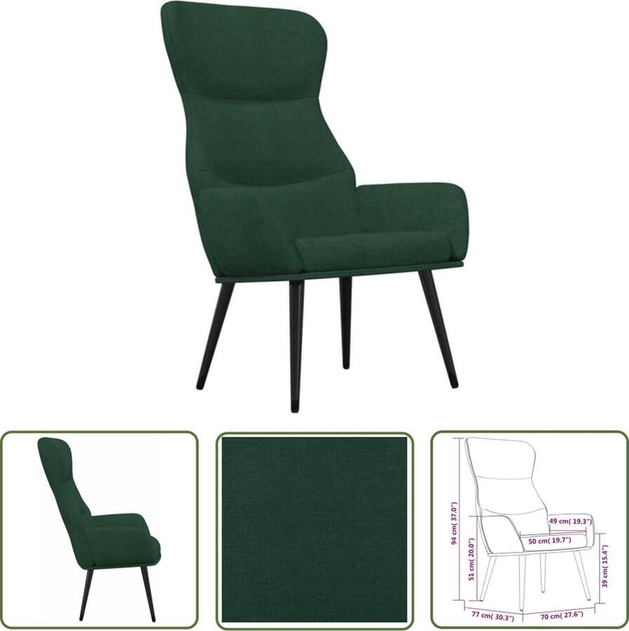 The Living Store Fauteuil Relaxstoel 70 x 77 x 94 cm Donkergroen Relaxstoel Fauteuill Lounge Chair Donkergroen Meubilair Velours Stoffen Bank - Foto 2