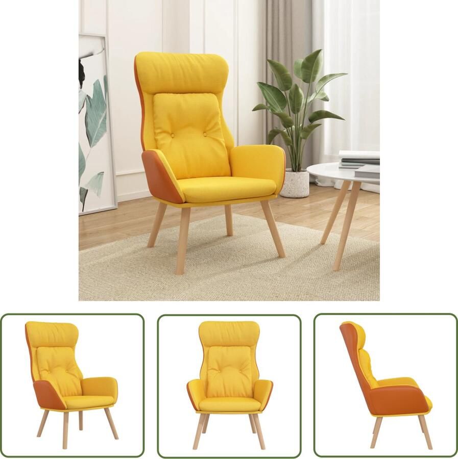The Living Store Fauteuil Relaxstoel Dik gevoerd PVC stof Mosterdgeel 70x77x94cm Armleuningen Relaxstoel Fauteuils Lounge Chair Loungestoel Mustard Yellow