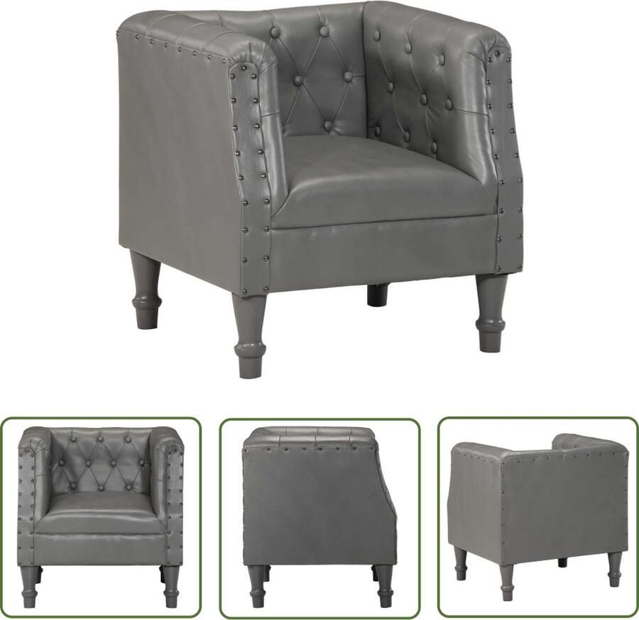 The Living Store Fauteuil Retro Geitenleer Grijs 60 x 57 x 64 cm Retro Fauteuil Lederen Fauteuil Lounge Vintage Fauteuil Leren Fauteuil - Foto 2