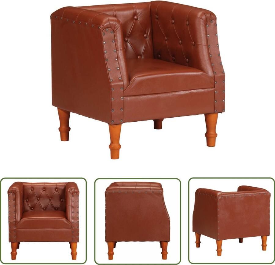 The Living Store Fauteuil Retro Geitenleer Mangohout 60 x 57 x 64 cm Retro Fauteuil Leer Fauteuil Mangohout Fauteuil Lounge Stoel Vintage Meubilair - Foto 2