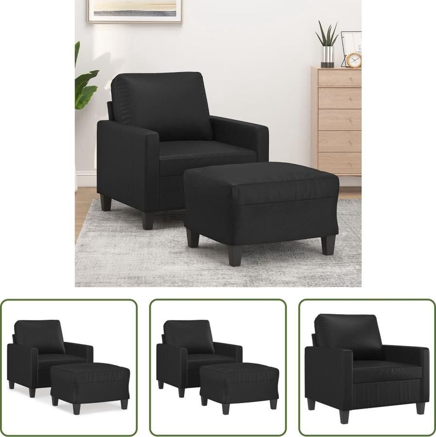 The Living Store Fauteuil met voetenbank 60 cm kunstleer zwart Fauteuil Zwart Lounge Stoel Relaxfauteuil Lederlook Fauteuil Fauteuilshop