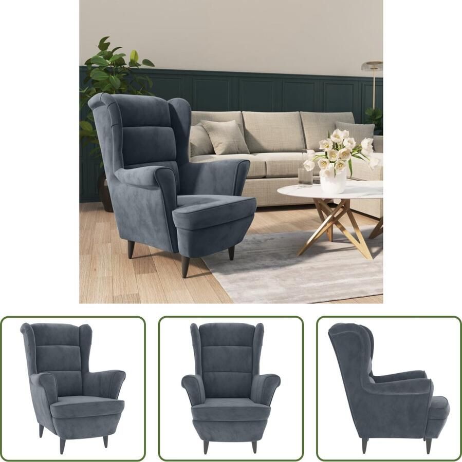 The Living Store Fauteuil Velours Donkergrijs 81x90x96.5 cm Stabiel frame Comfortabele zit 110 kg draagvermogen Donker Grijs Fauteuil Velvet Fauteuil Lounge Fauteuil Relaxfauteuil Fauteuils - Foto 2