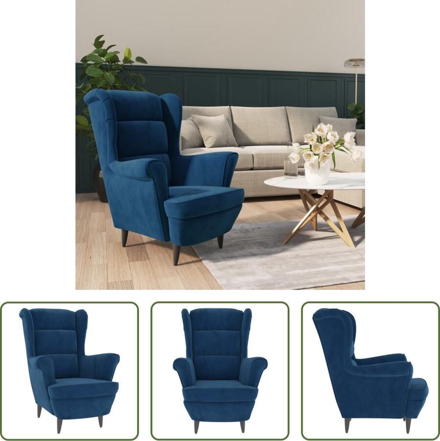 The Living Store Fauteuil Velvet Blauw 81x90x96.5 cm 100% polyester Multiplex Fauteuil Velvet Blauwe Fauteuil Lounge Stoel Comfortabel Fauteuil Moderne Fauteuil - Foto 2