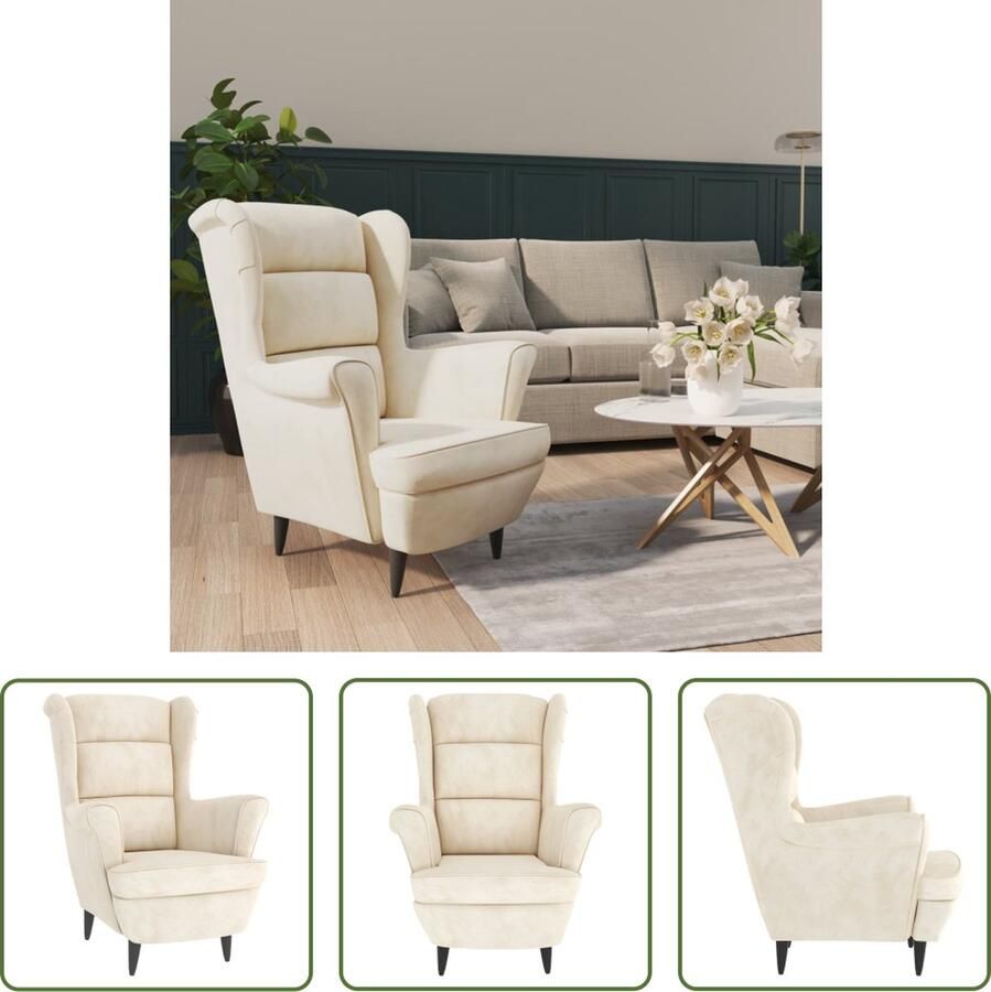 The Living Store Fauteuil Velvet Crèmewit 81 x 90 x 96.5 cm Stabiel frame Comfortabele zitting Fauteuil Velvet Fluweelfauteuil Creme Wit Fauteuil Lounge Fauteuil Living Room Meubels - Foto 2