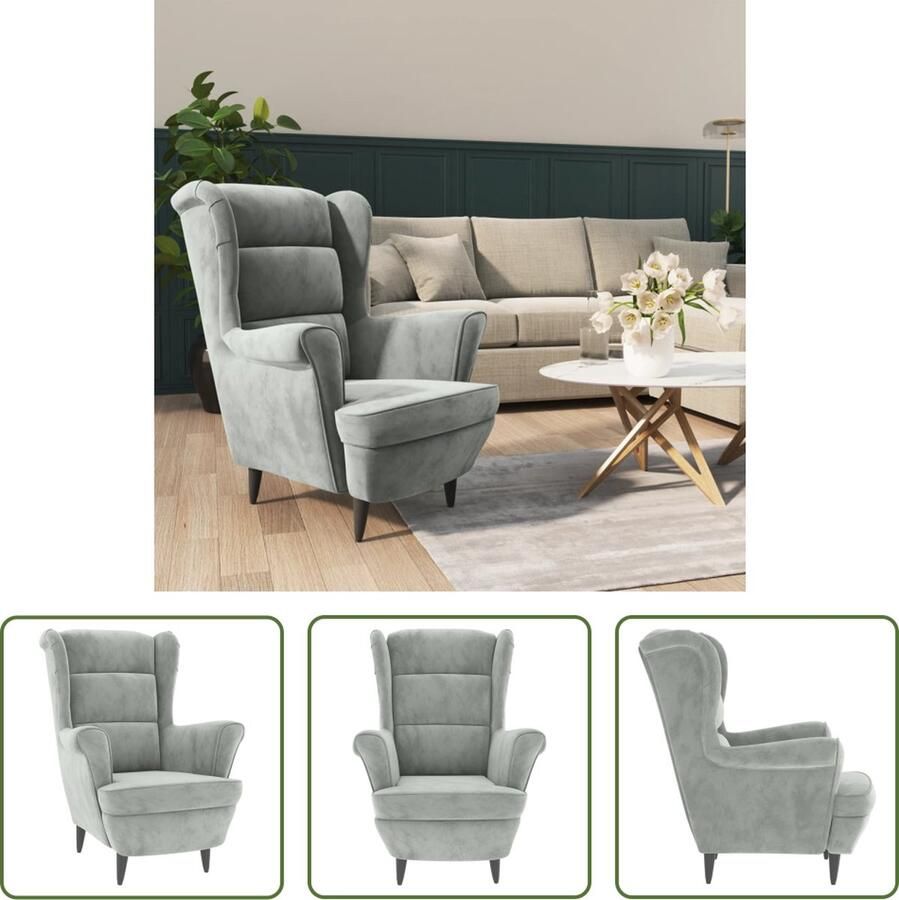 The Living Store Fauteuil Velvet Lichtgrijs 81x90x96.5 cm Stabiel Multiplex Frame Fauteuil Velvet Fluweel Fauteuil Grijze Fauteuil Lounge Fauteuil Moderne Fauteuil - Foto 2