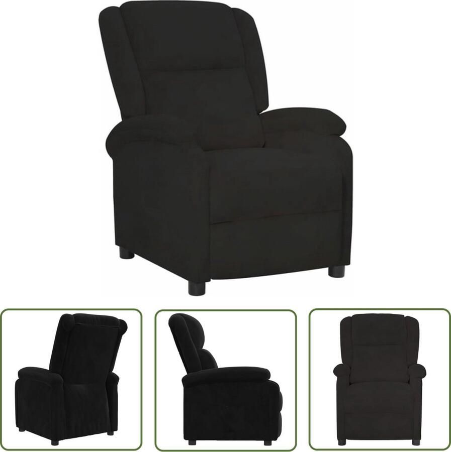 The Living Store Fauteuil Velvet Verstelbaar Zwart 70x93x98 cm Zijvak - Foto 2