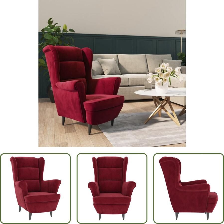 The Living Store Fauteuil Velvet Wijnrood 81 x 90 x 96.5 cm Stabiel frame Comfortabel zitten Fauteuil Velvet Fluweelfauteuil Rode Stoel Lounge Stoel Vintage Fauteuil - Foto 2