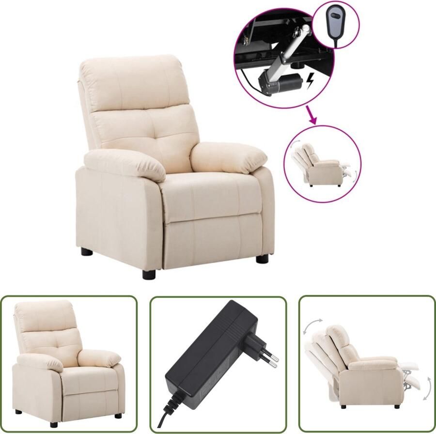 The Living Store Elektrisch verstelbare fauteuil Hoge rugleuning Stof 76 x 90 x 100 cm Crème Elektrische Fauteuil Loungestoel Relaxfauteuil Comfortabele Stoel Creme Fauteuil - Foto 2