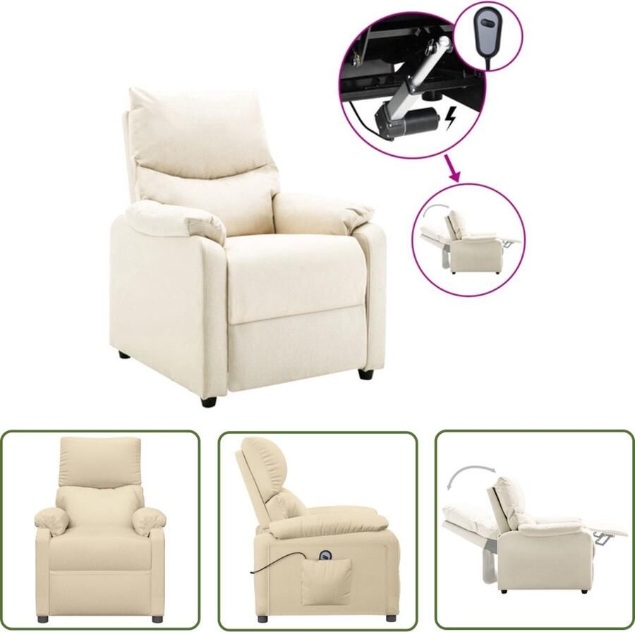 The Living Store Elektrische Stoffen TV-Fauteuil 73x158x73 cm Crème Elektrische Fauteuil Loungestoel Relaxfauteuil Tv-fauteuil Lederlook - Foto 3