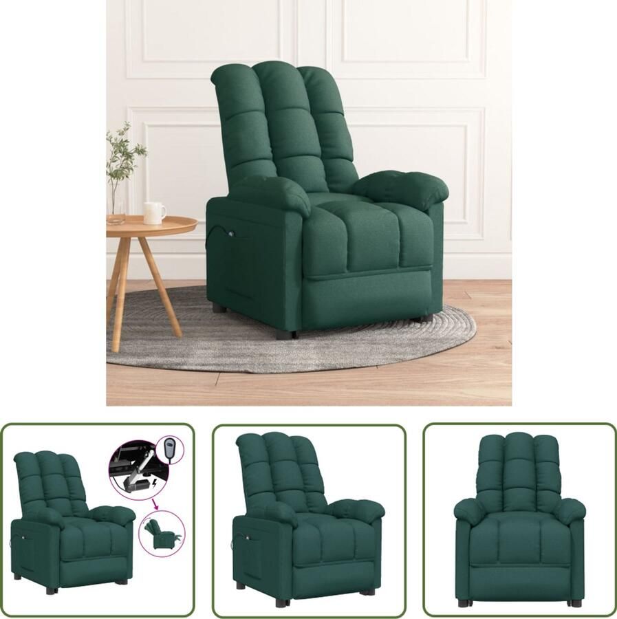 The Living Store Fauteuil verstelbaar elektrisch stof donkergroen Elektrische Fauteuil Elektrische Verstelling Loungefauteuil Tv-stoel Relaxfauteuil