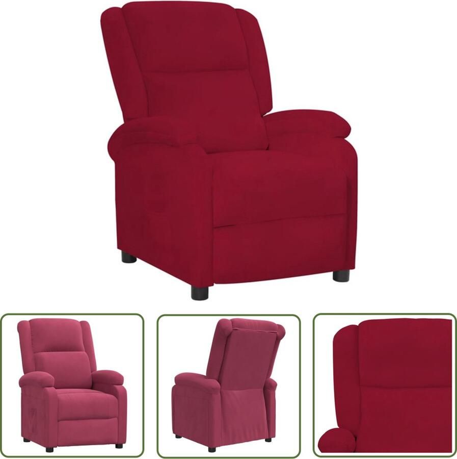 The Living Store Fauteuil Verstelbaar Fluweel Wijnrood 70x93x98 cm - Foto 2