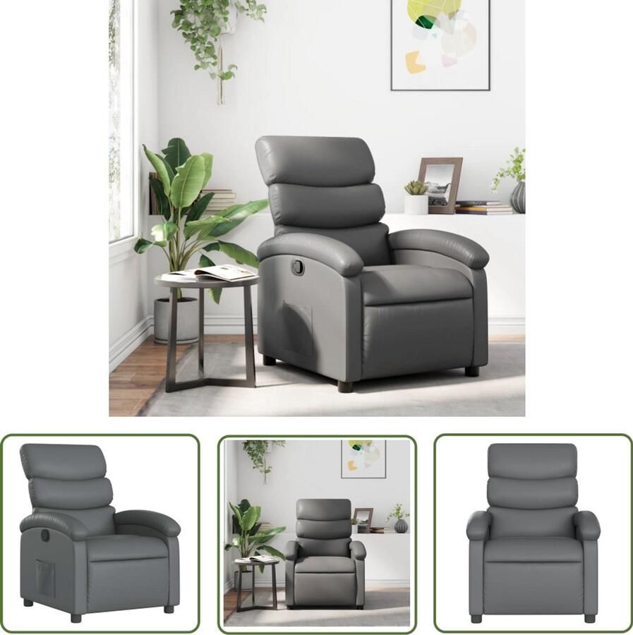 VidaXL Fauteuil verstelbaar kunstleer grijs Verstelbare Fauteuil Lounge Stoel Fauteuils Grijs Kunstleder Fauteuil Ergonomische Fauteuil
