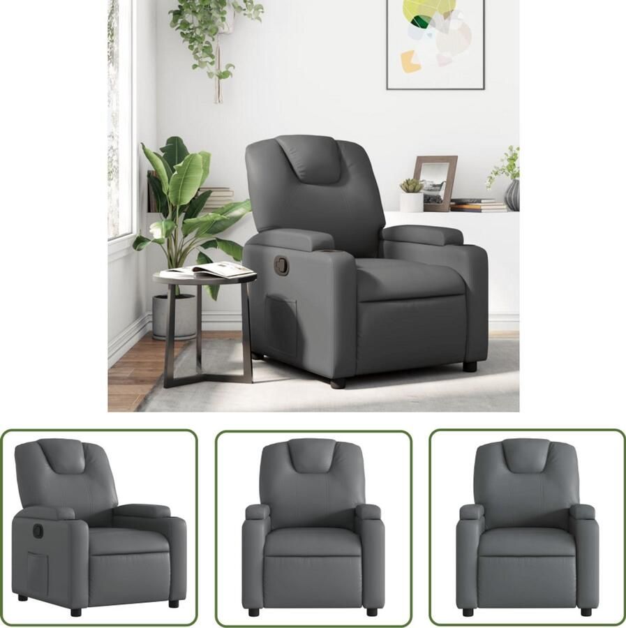The Living Store Fauteuil verstelbaar kunstleer grijs Verstelbare Fauteuil Lounge Stoel Fauteuils Grijs Kunstleder Bank Ergonomische Stoel