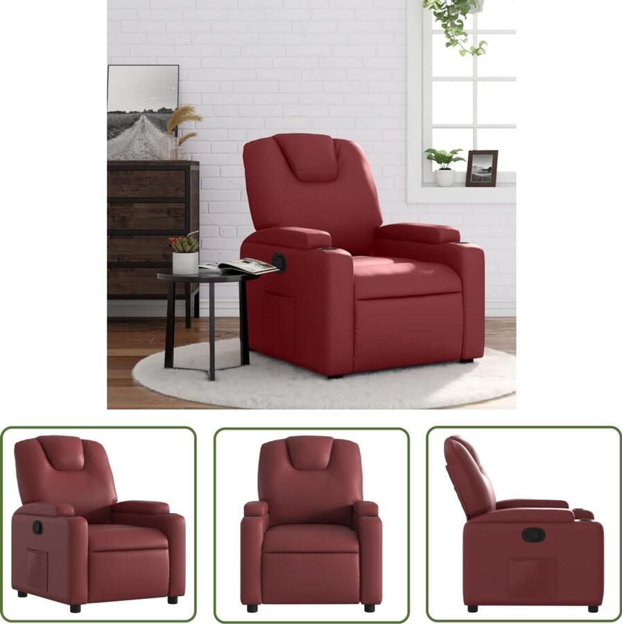 VidaXL Fauteuil verstelbaar kunstleer wijnrood Comfortabele Fauteuil Verstelbare Stoel Lounge Stoel Fauteuils Rood Lederlook Fauteuil