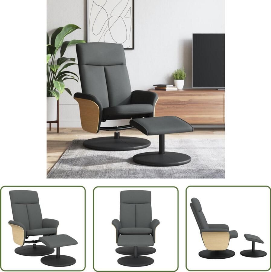 The Living Store Fauteuil verstelbaar met voetenbank stof donkergrijs Verstelbare Fauteuil Fauteuils Lounge Stoel Loungestoel Grijs Fauteuil