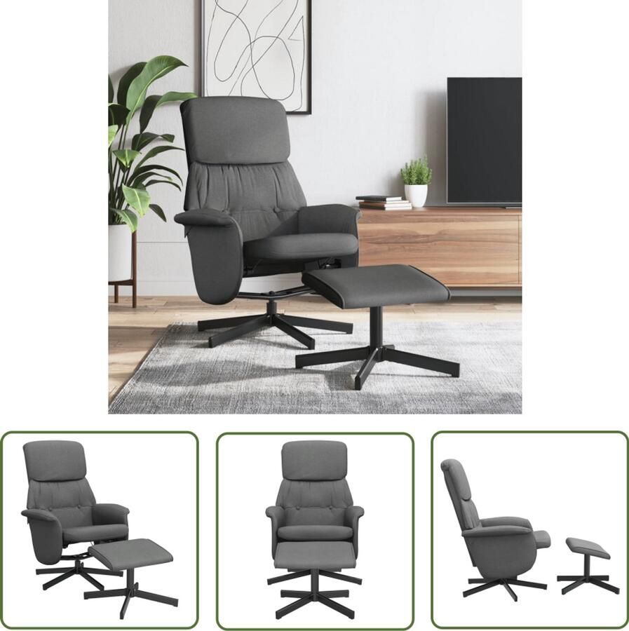 The Living Store Fauteuil verstelbaar met voetenbank stof donkergrijs Verstelbare Fauteuil Fauteuils Lounge Stoel Relaxfauteuil Ergonomische Stoel