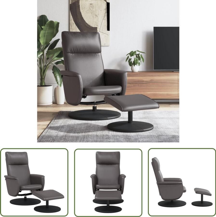 The Living Store Fauteuil verstelbaar met voetenbankje kunstleer grijs Verstelbare Fauteuil Fauteuils Lounge Stoel Relaxfauteuil Ergonomische Stoel