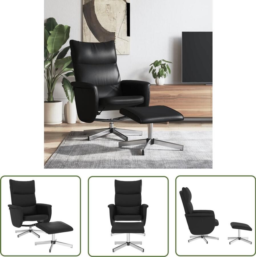 The Living Store Fauteuil verstelbaar met voetenbankje kunstleer zwart Verstelbare Fauteuil Fauteuils Lounge Stoel Zwarte Fauteuil Design Fauteuil