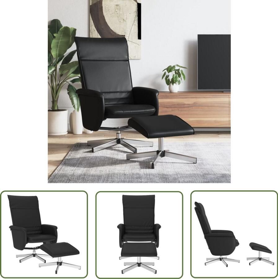 The Living Store Fauteuil verstelbaar met voetenbankje kunstleer zwart Verstelbare Fauteuil Fauteuils Lounge Stoel Relaxfauteuil Zitzak