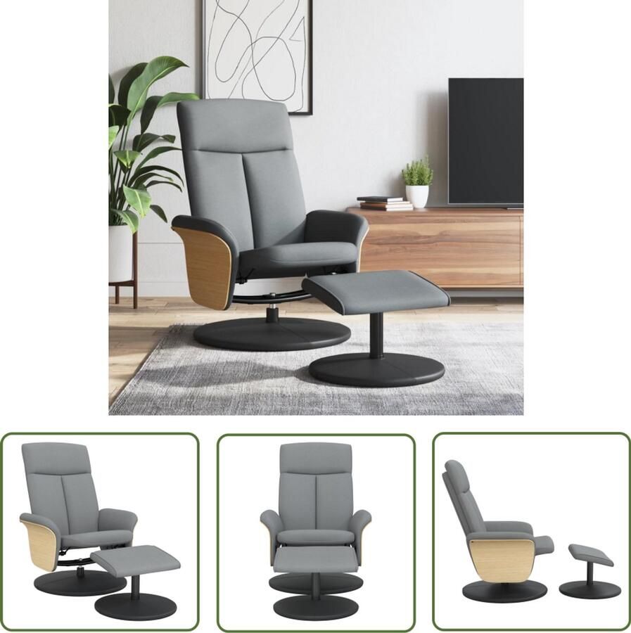 The Living Store Fauteuil verstelbaar met voetenbankje stof lichtgrijs Verstelbare Fauteuil Fauteuils Lounge Stoel Leesfauteuil Ergonomische Stoel