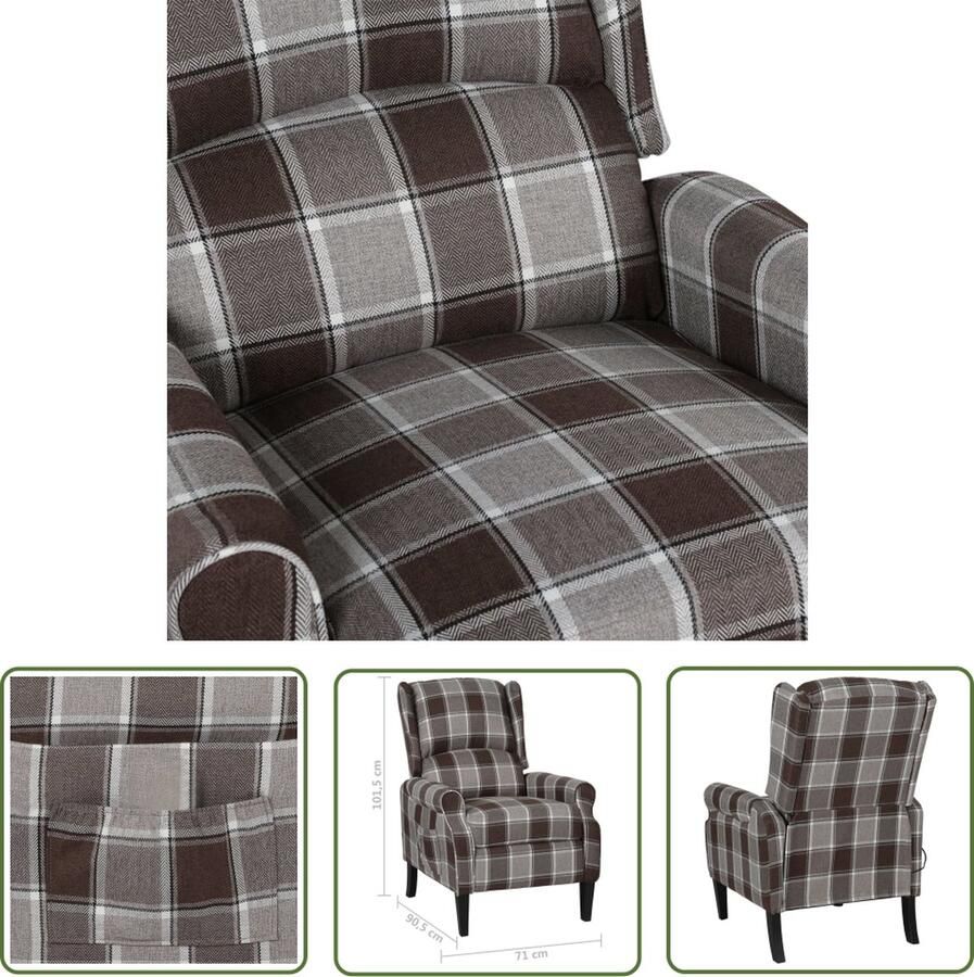 The Living Store Fauteuil Verstelbaar Stof Bruin 71x90.5x101.5 cm Fauteuil Verstelbaar Stoelhoogte Relaxfauteuil Loungestoel Bruine Fauteuil - Foto 2