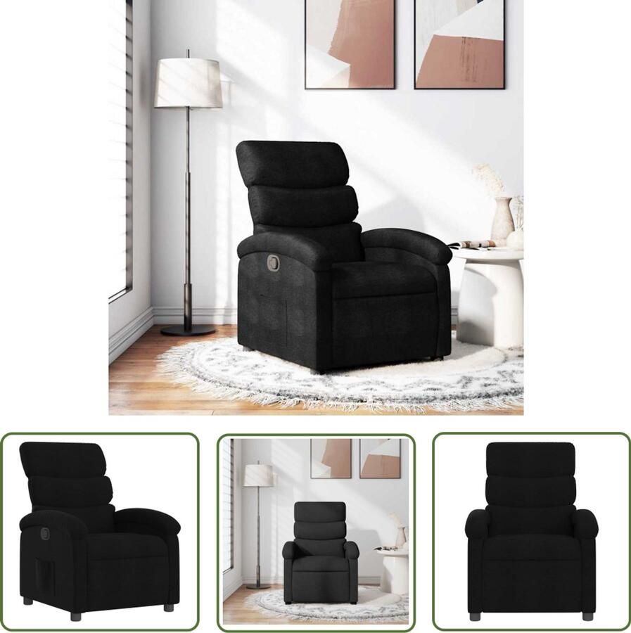 The Living Store Fauteuil verstelbaar stof zwart Verstelbare Fauteuil Fauteuils Lounge Stoel Relaxfauteuil Zitzak