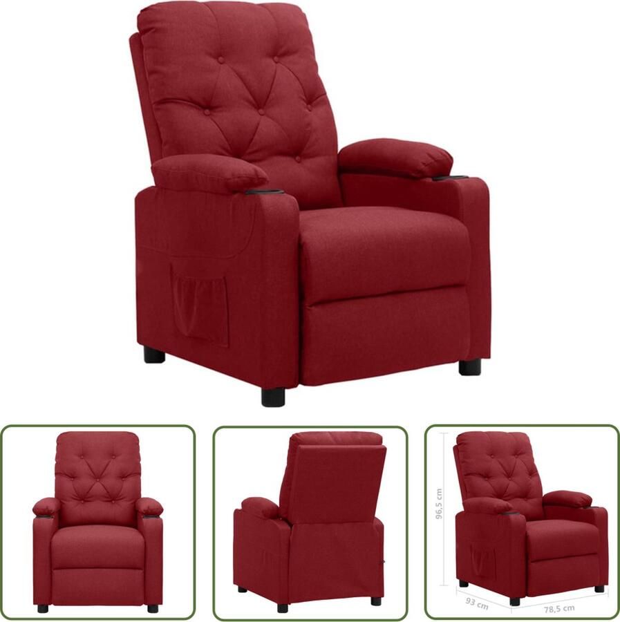 The Living Store Fauteuil Verstelbaar Wijnrood 78.5 x 93 x 96.5 cm Stof en Metaal
