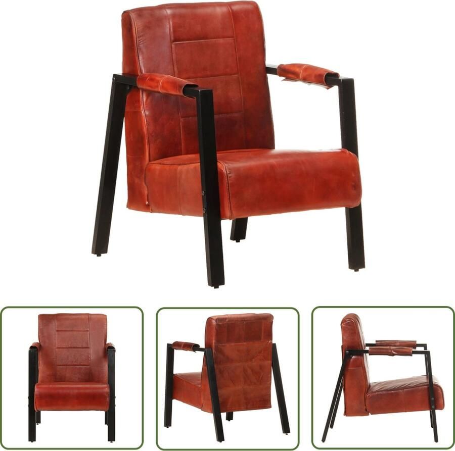 The Living Store Fauteuil Vintage echt geitenleer 60x80x87 cm donkerbruin - Foto 2