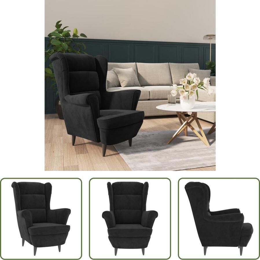 The Living Store Fauteuil Zwart fluweel 81 x 90 x 96.5 cm Multiplex frame Fauteuil Zwart Velvet Fauteuil Zwarte Stoel Lounge Stoel Zithoek Meubels - Foto 2