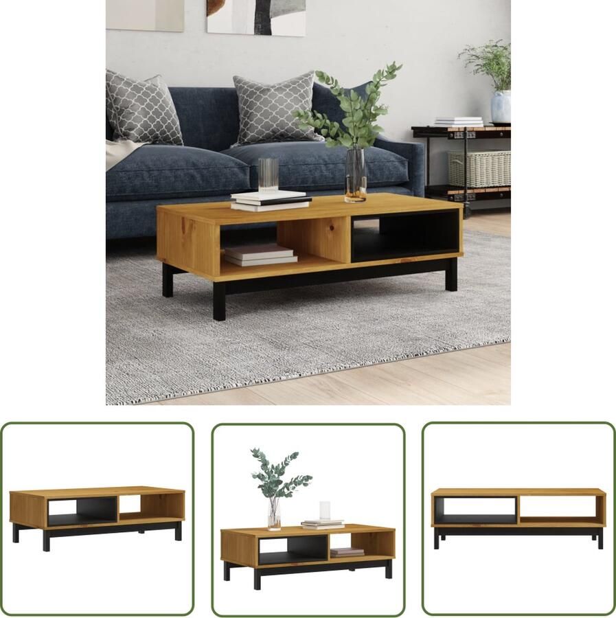 The Living Store FLAM Houten Salontafel 100 x 50 x 32.5 cm Grenenhout Eikenkleur Opbergruimte Salontafel Houten Salontafel Grenenhouten Salontafel Eikenkleurige Salontafel Salontafeltje - Foto 2