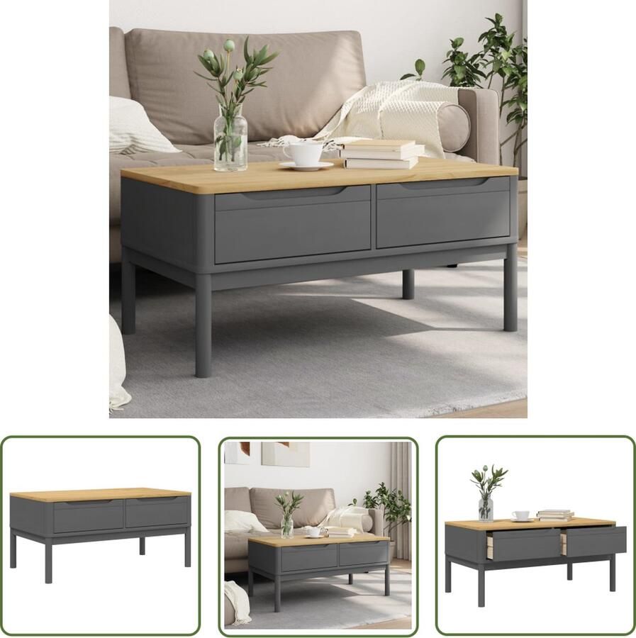 The Living Store Salontafel FLORO 99x55 5x45 cm massief grenenhout grijs Salontafel Bijzettafel Grenenhouten Meubels Grijze Salontafel Modern Design - Foto 2